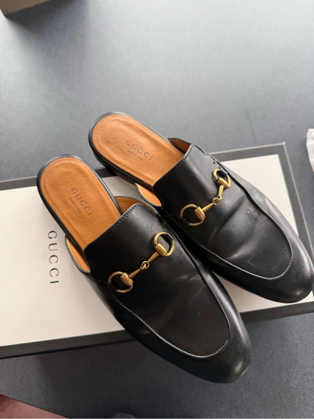 Gucci Black Leather Horsebit Mule Slip-On Loafers